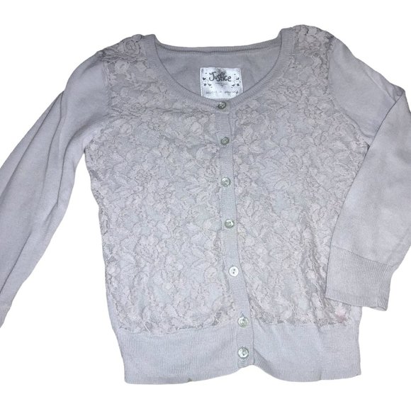 Justice Other - Justice believe in yourself Button Sweater Lace Front  Beige Girls 7
